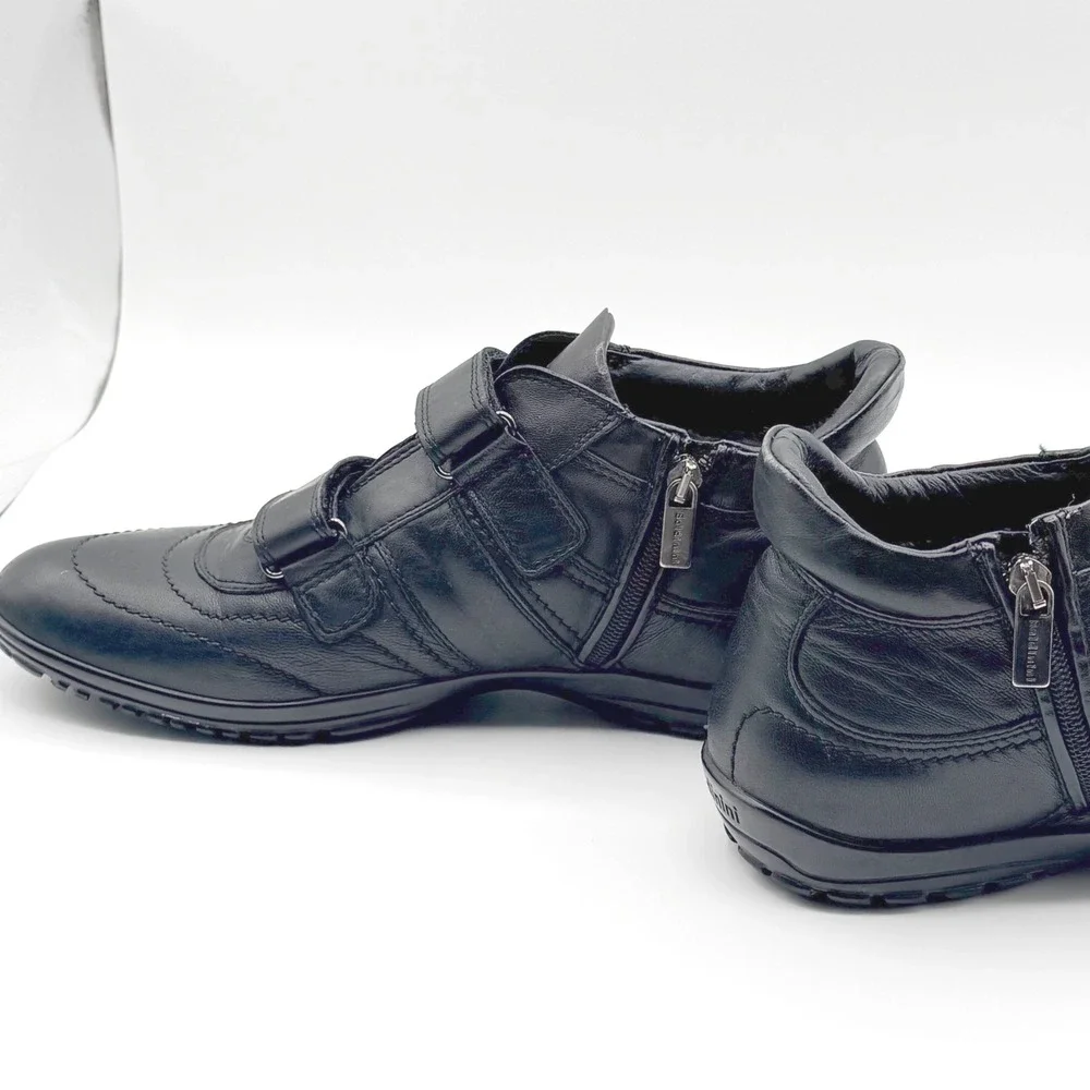 Baldinini Italy Black Leather High Top Sneakers Mens EU 42/8.5 Adjustable Luxury